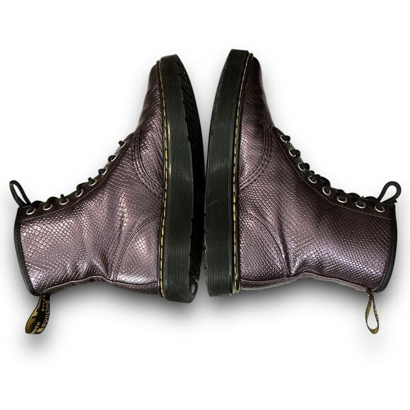 Dr. Martens Purple Snakeskin Embossed Leather Boots Combat Boots - Picture 8 of 9